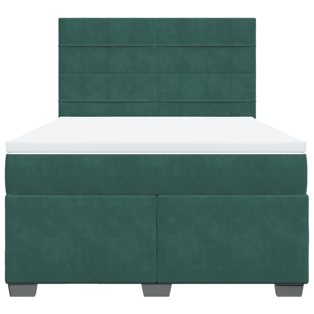 Pat box spring cu saltea, verde închis, 140x190 cm, catifea