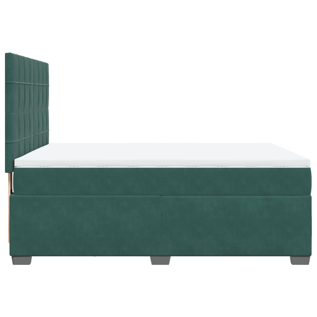 Pat box spring cu saltea, verde închis, 140x190 cm, catifea