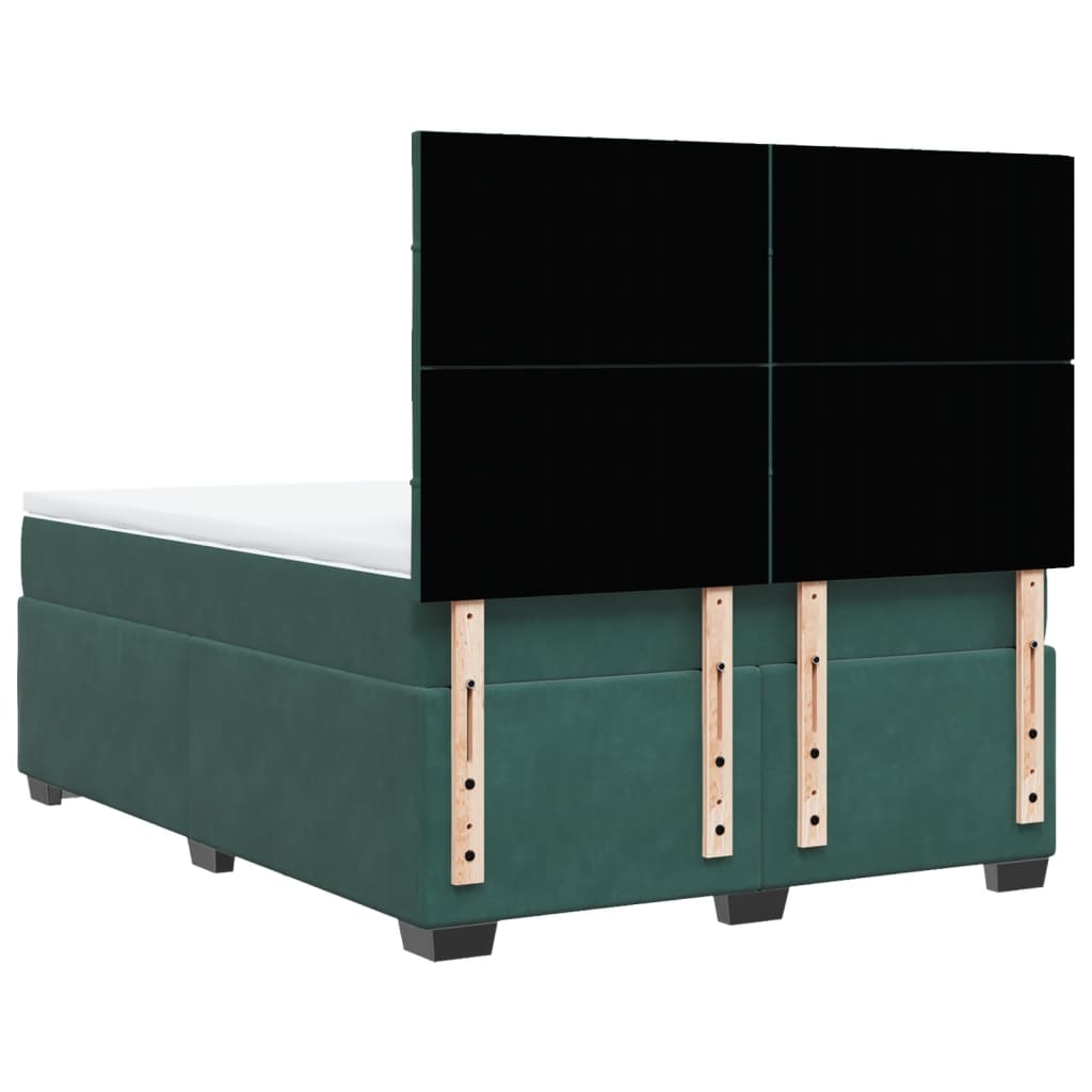 Pat box spring cu saltea, verde închis, 140x190 cm, catifea