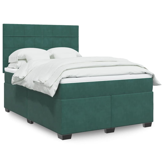 Pat box spring cu saltea, verde închis, 140x190 cm, catifea