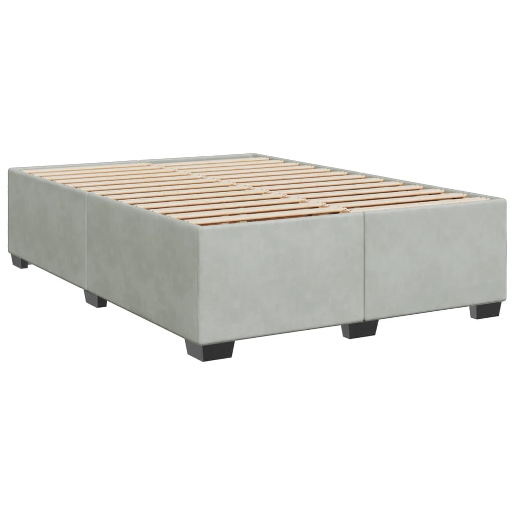 Pat box spring cu saltea, gri deschis, 140x190 cm, catifea