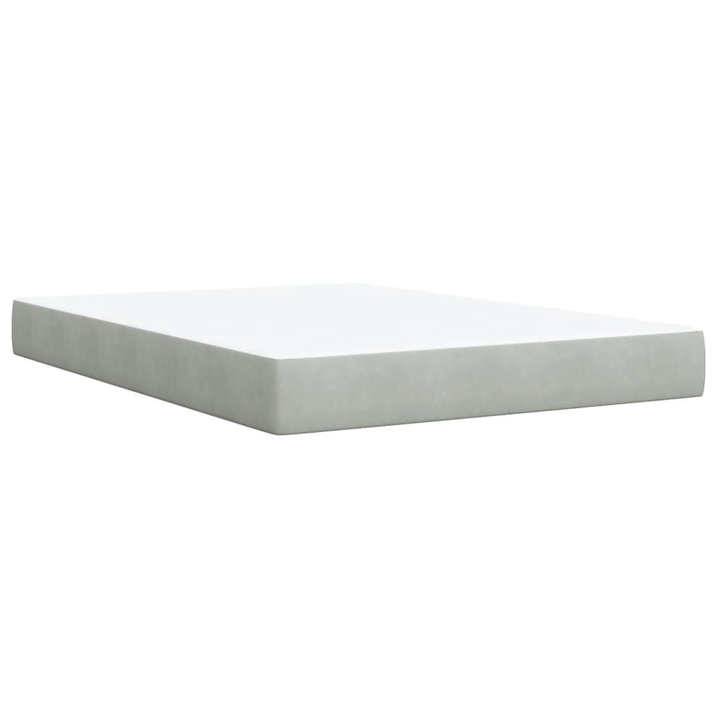 Pat box spring cu saltea, gri deschis, 140x190 cm, catifea