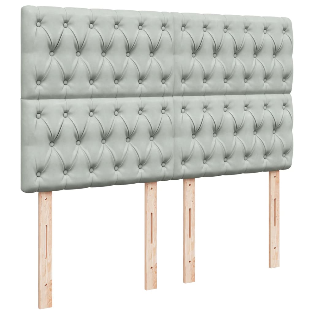 Pat box spring cu saltea, gri deschis, 140x190 cm, catifea