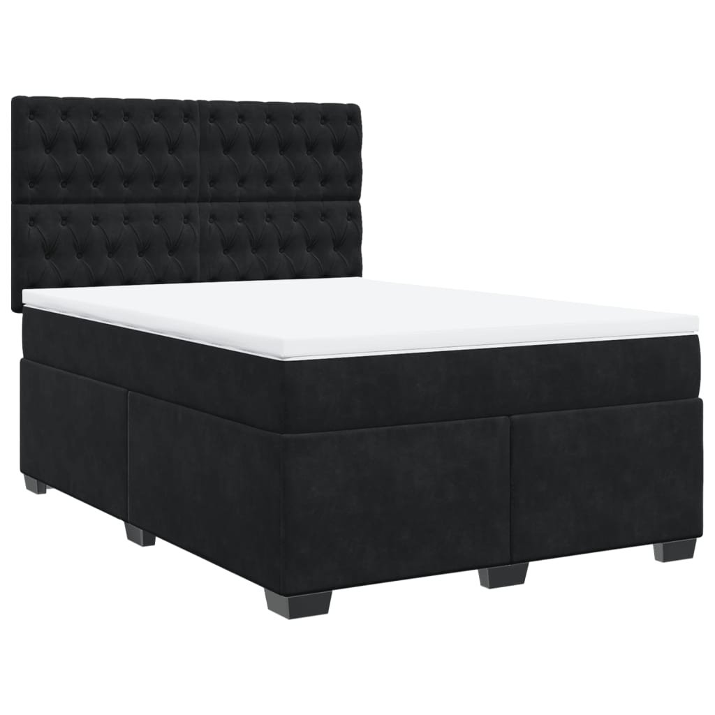 Pat box spring cu saltea, negru, 140x190 cm, catifea