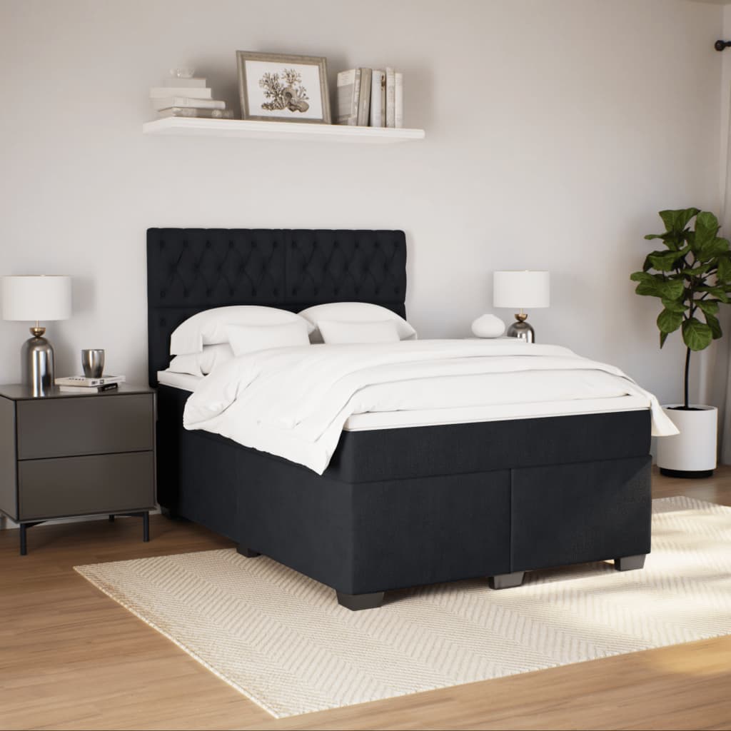 Pat box spring cu saltea, negru, 140x190 cm, catifea