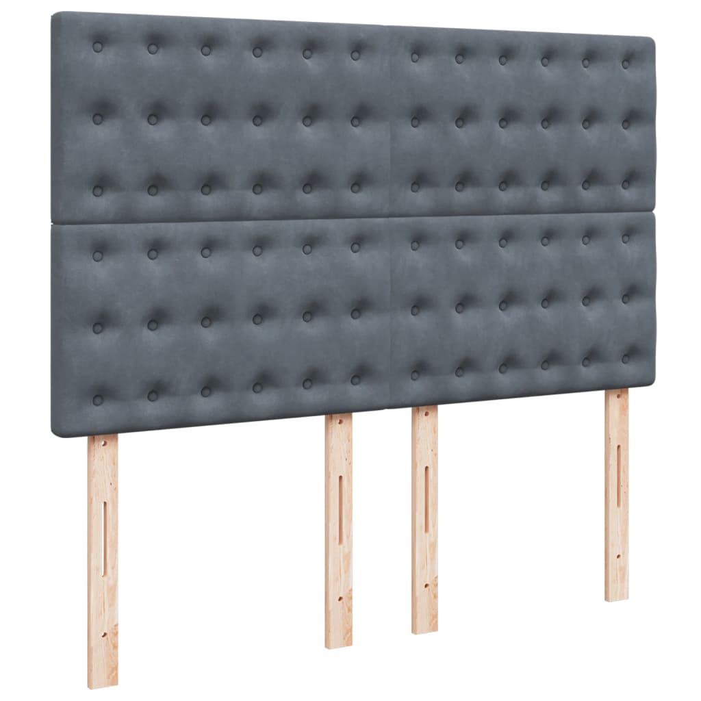 Pat box spring cu saltea, gri închis, 140x190 cm, catifea