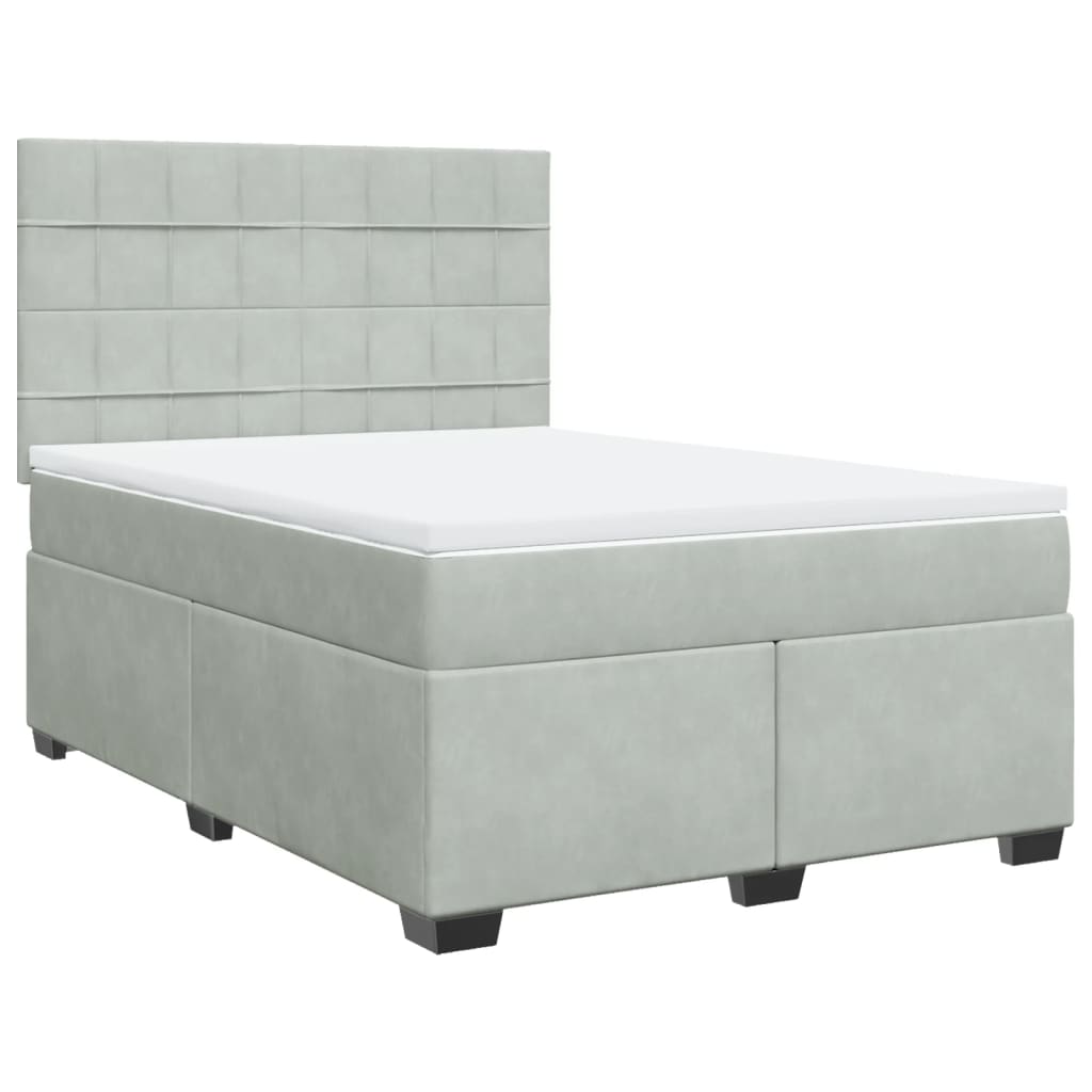 Pat box spring cu saltea, gri deschis, 140x200 cm, catifea