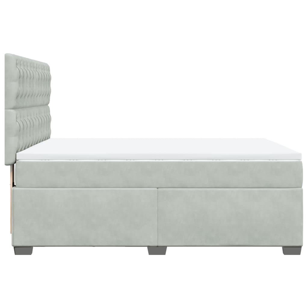 Pat box spring cu saltea, gri deschis, 140x200 cm, catifea