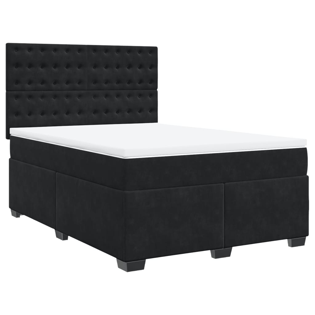 Pat box spring cu saltea, negru, 140x200 cm, catifea