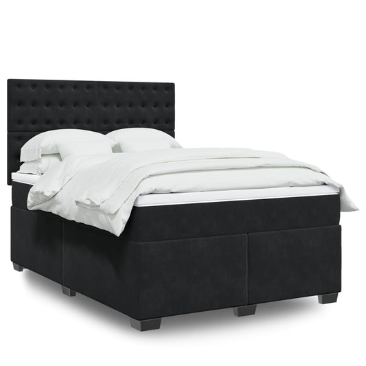 Pat box spring cu saltea, negru, 140x200 cm, catifea