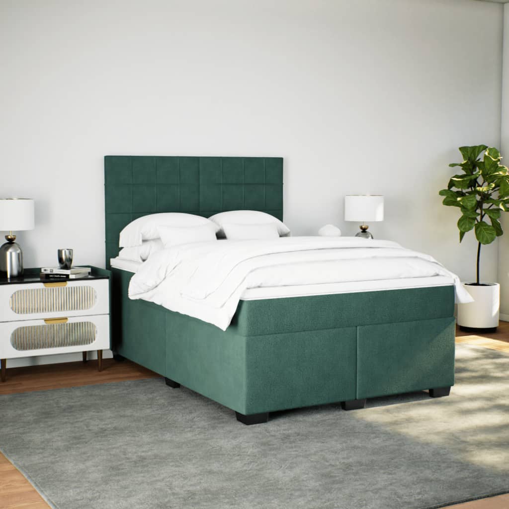 Pat box spring cu saltea, verde închis, 160x200 cm, catifea