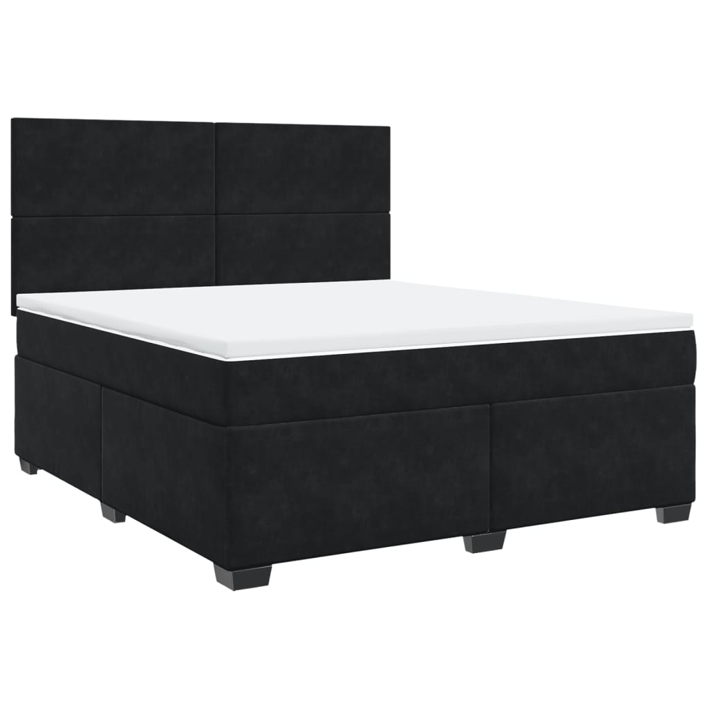 Pat box spring cu saltea, negru, 180x200 cm, catifea