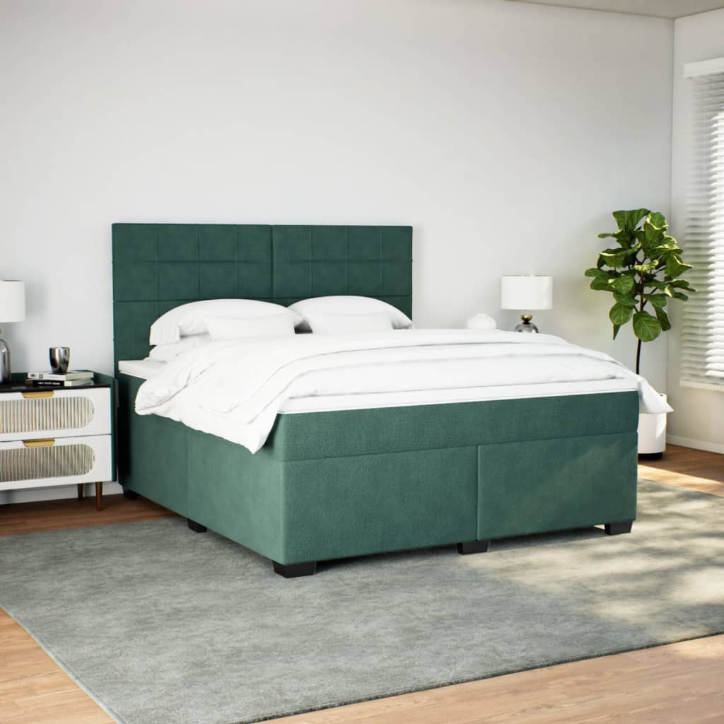 Pat box spring cu saltea, verde închis, 180x200 cm, catifea