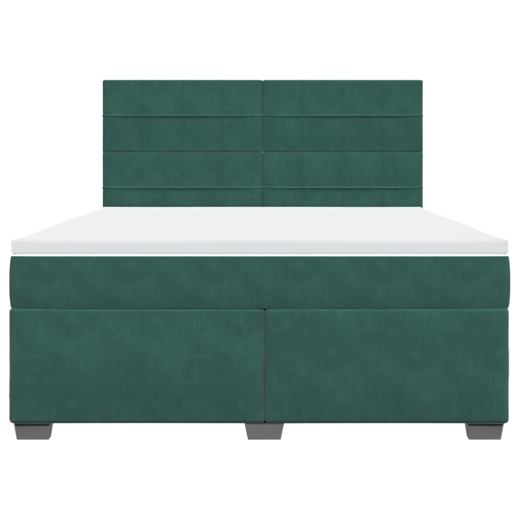 Pat box spring cu saltea, verde închis, 180x200 cm, catifea