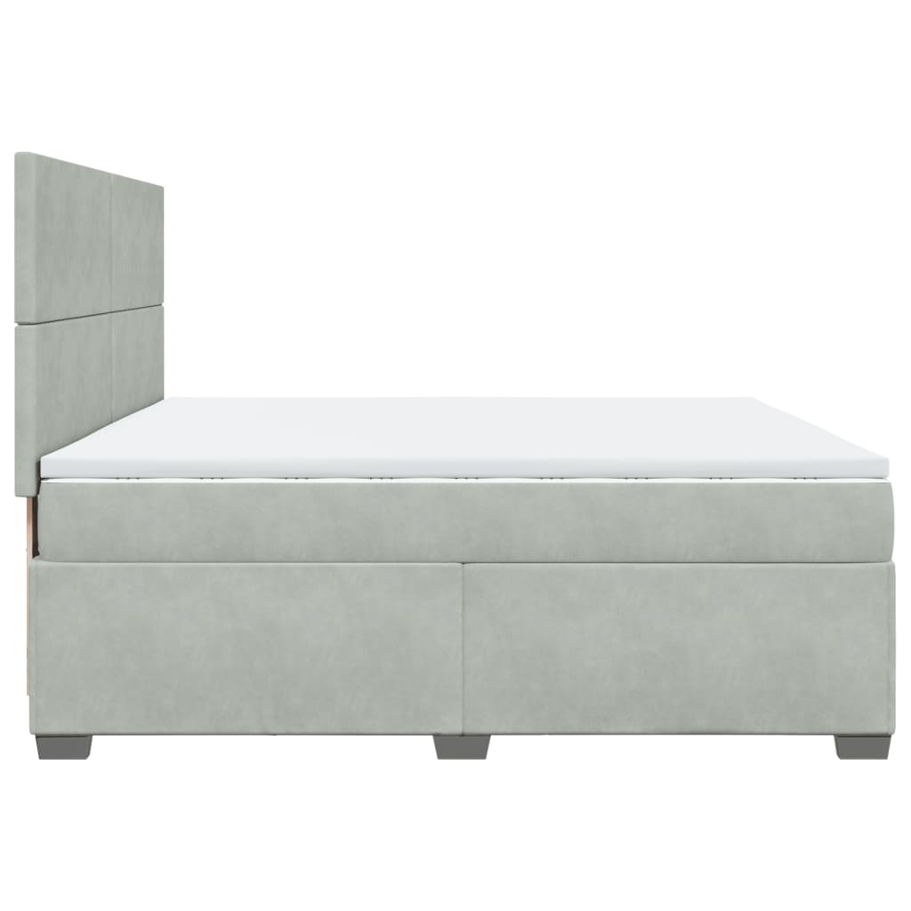 Pat box spring cu saltea, gri deschis, 200x200 cm, catifea