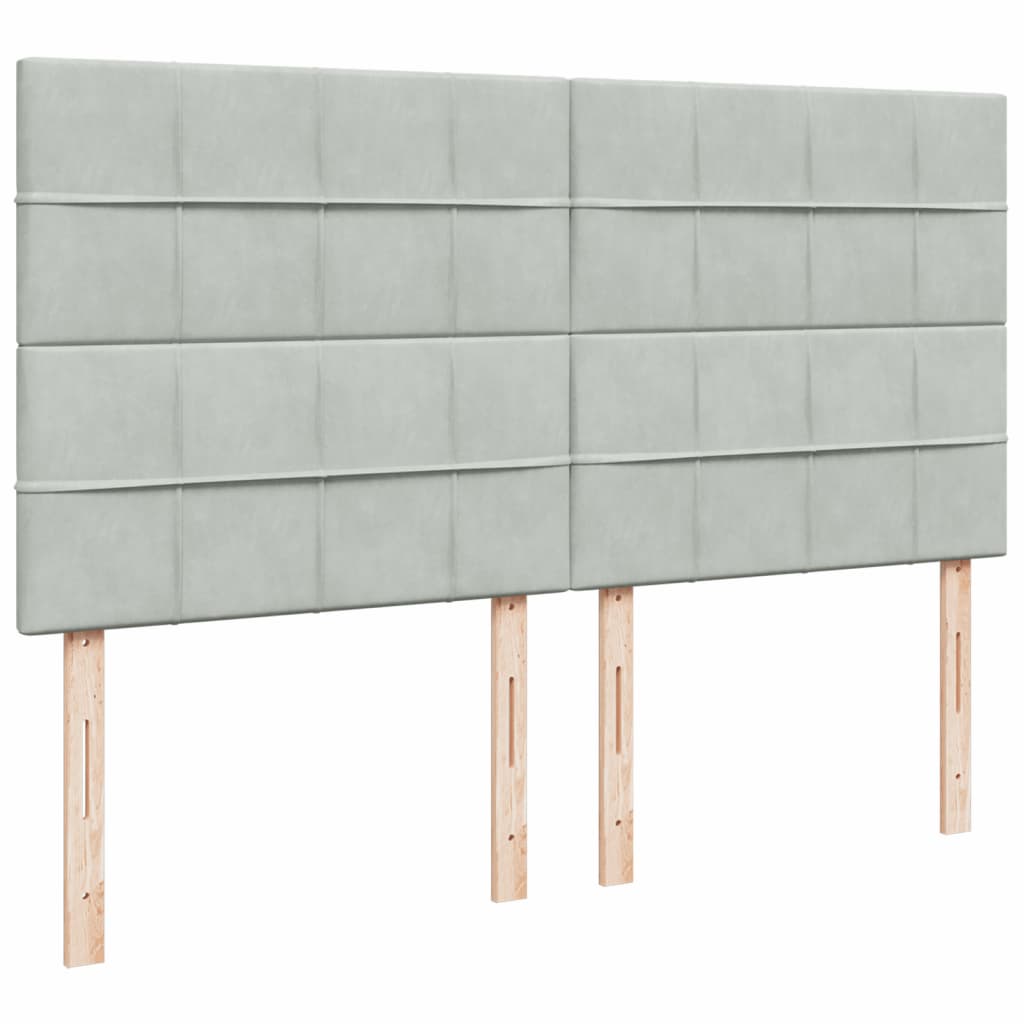 Pat box spring cu saltea, gri deschis, 200x200 cm, catifea