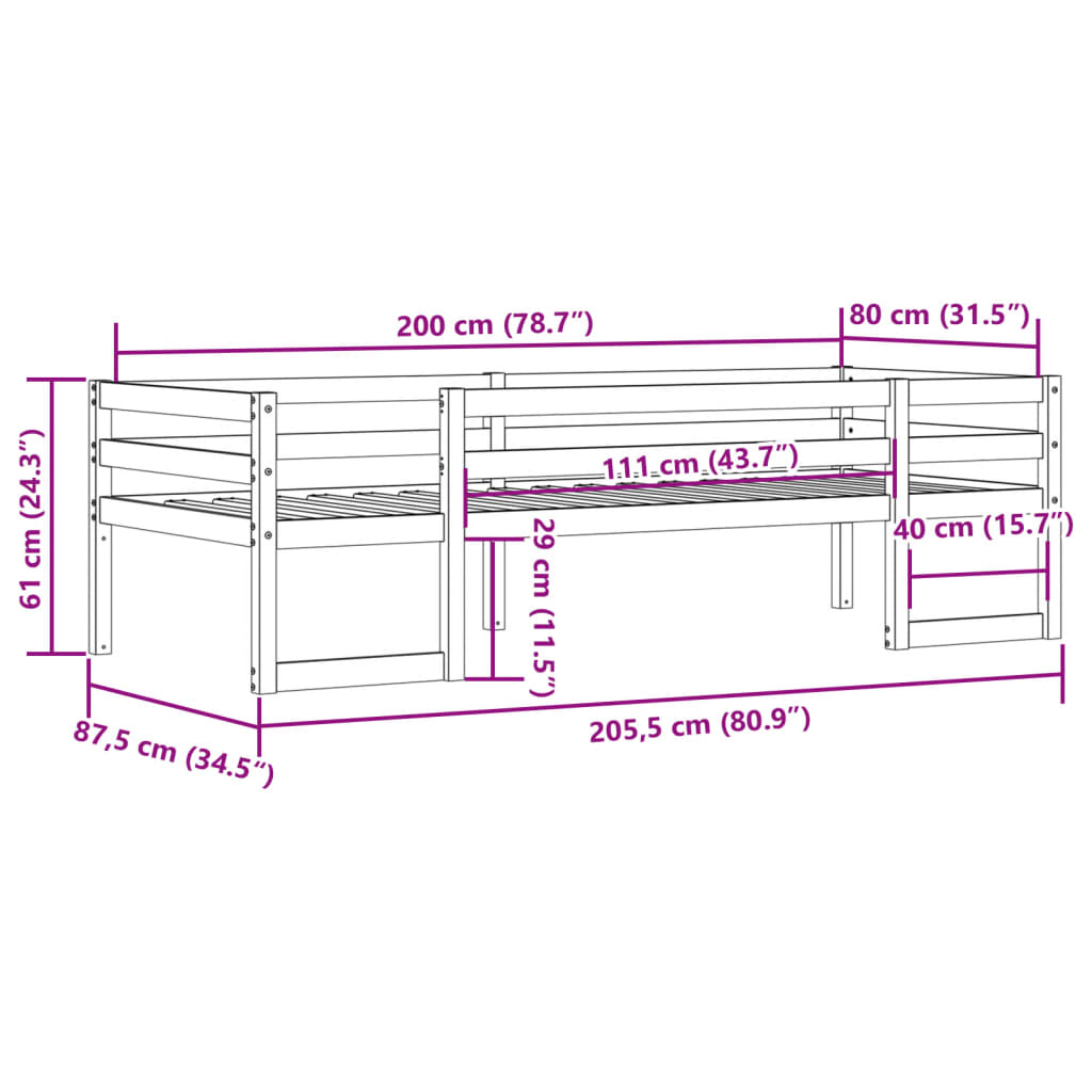 Cadru de pat pentru copii maro ceruit 80x200 cm lemn masiv pin