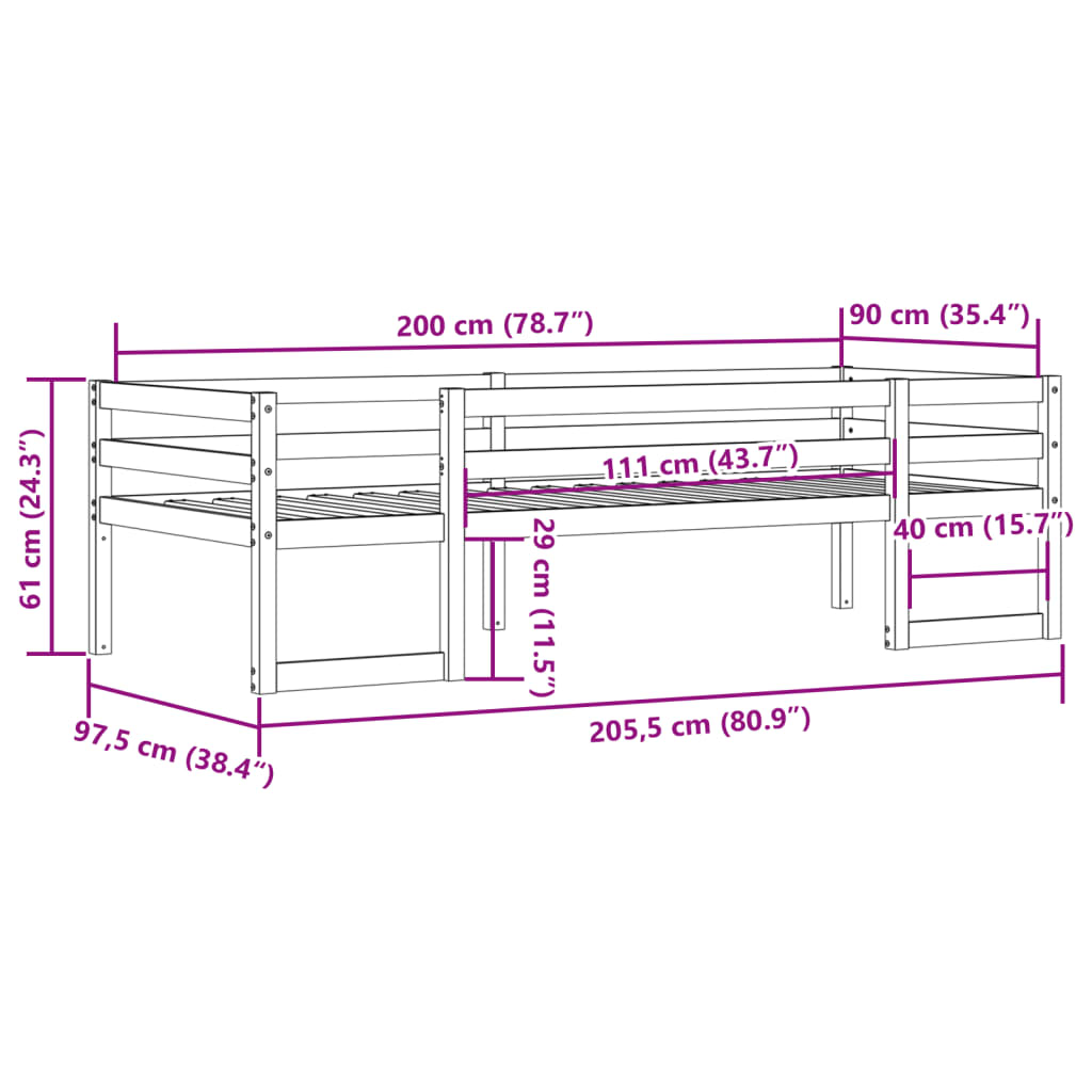 Cadru de pat pentru copii maro ceruit 90x200 cm lemn masiv pin