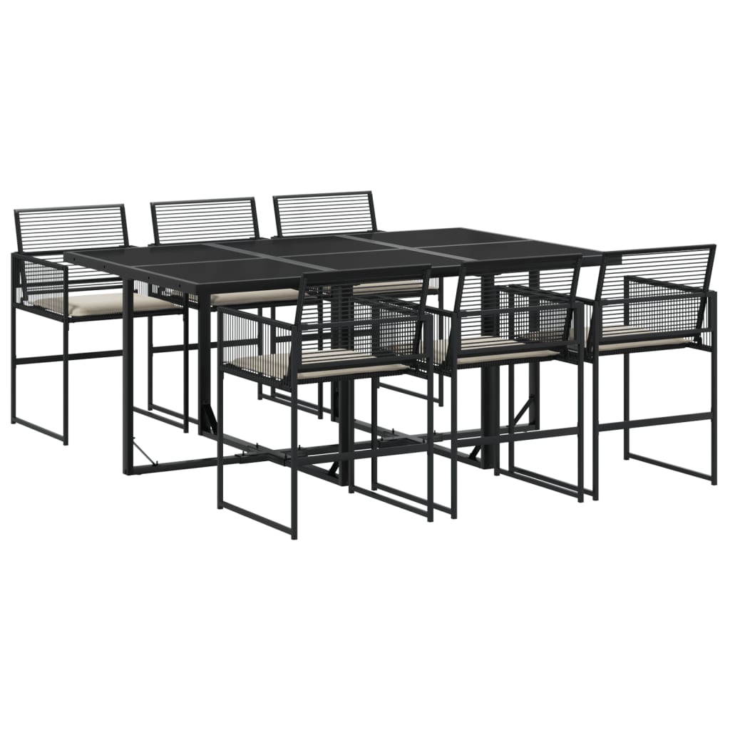 Set mobilier de grădină cu perne, 7 piese, negru, poliratan