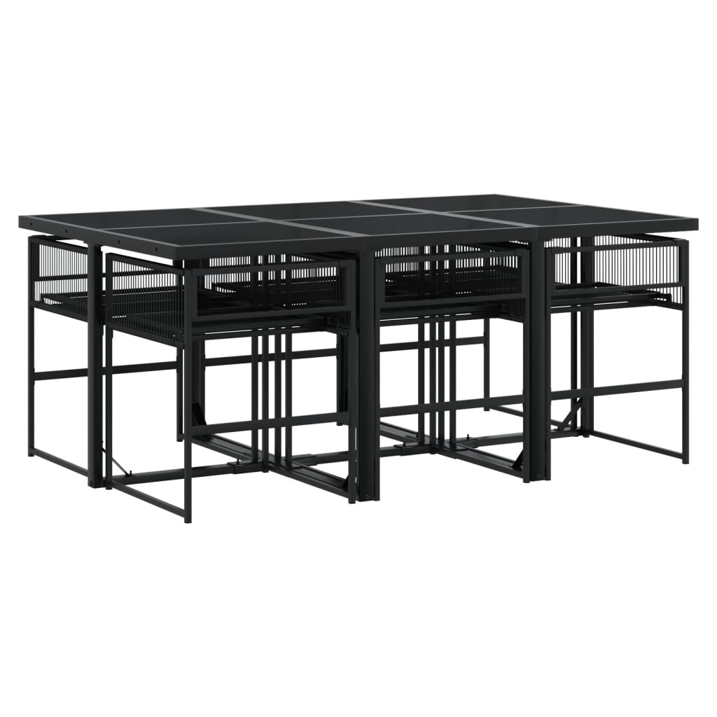 Set mobilier de grădină cu perne, 7 piese, negru, poliratan