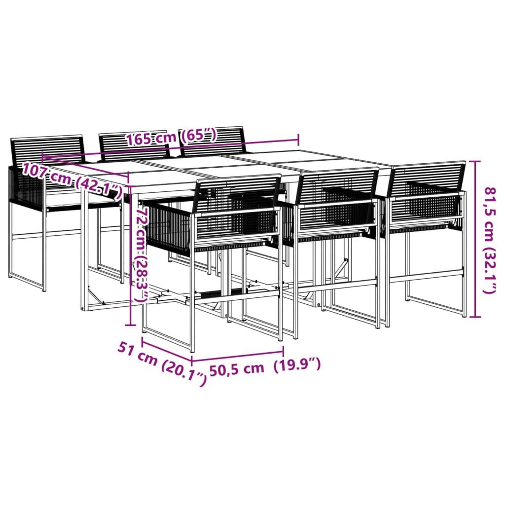 Set mobilier de grădină cu perne, 7 piese, negru, poliratan