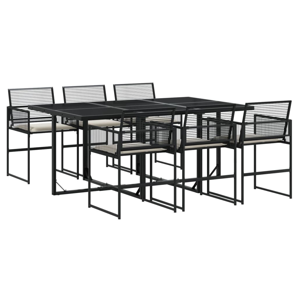 Set mobilier de grădină cu perne, 7 piese, negru, poliratan