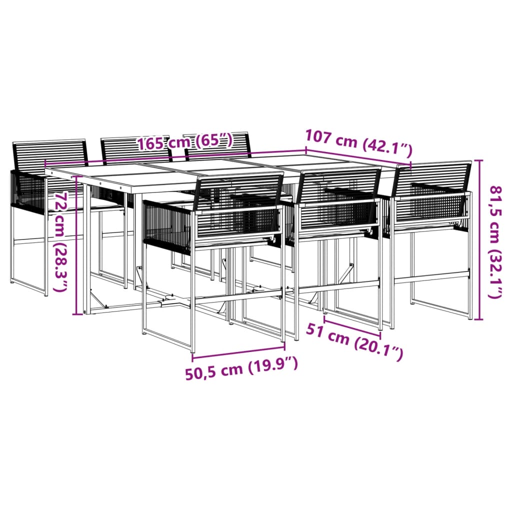 Set mobilier de grădină cu perne, 7 piese, negru, poliratan