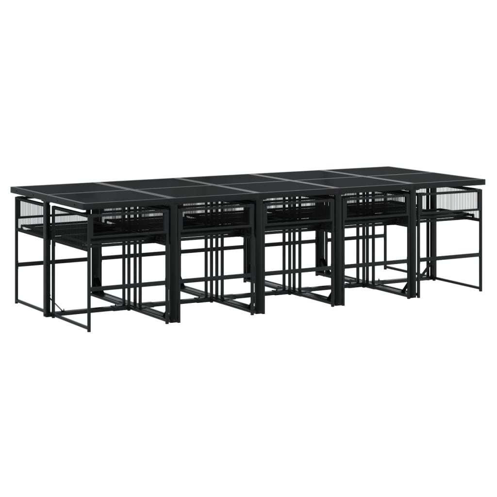 Set mobilier de grădină, 13 piese, negru, poliratan