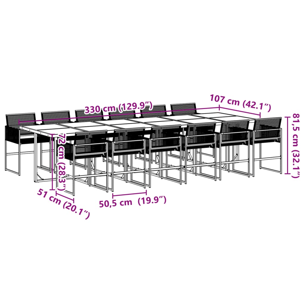 Set mobilier de grădină, 13 piese, negru, poliratan