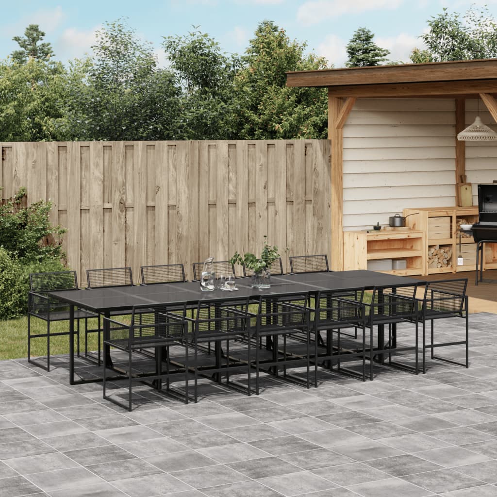 Garden furniture set, 13 pieces, black, polyrattan