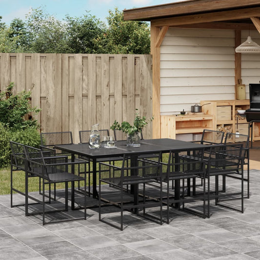 Garden furniture set, 11 pieces, black, polyrattan