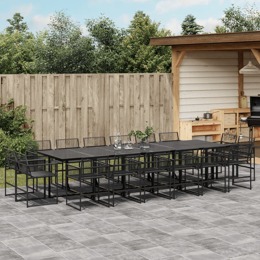 Garden furniture set, 17 pieces, black, polyrattan