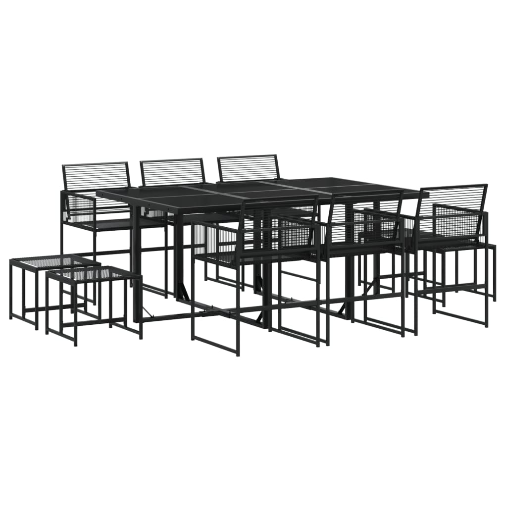 Set mobilier de grădină, 11 piese, negru, poliratan