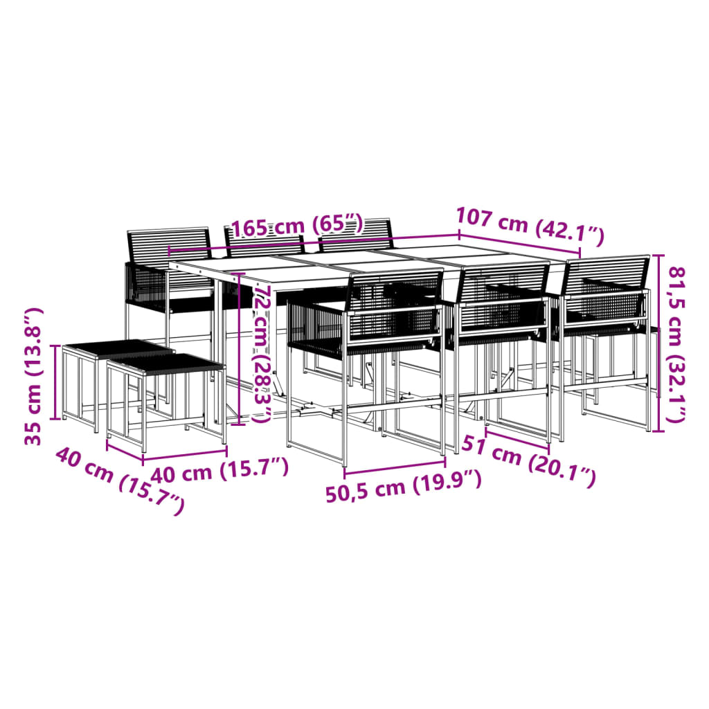 Set mobilier de grădină, 11 piese, negru, poliratan