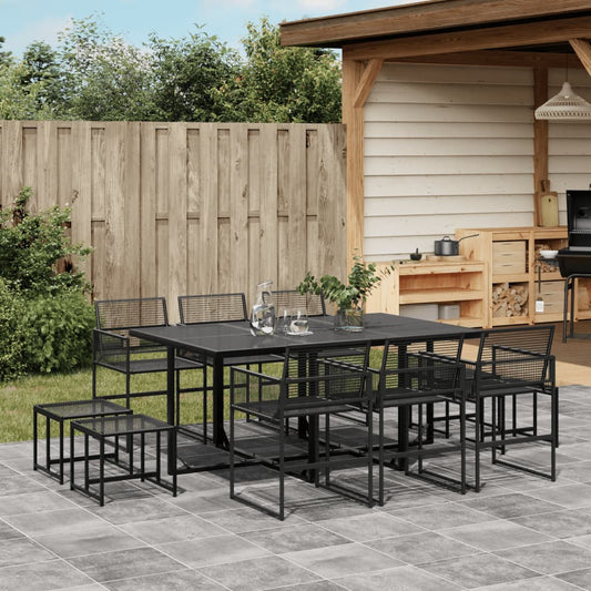 Garden furniture set, 11 pieces, black, polyrattan