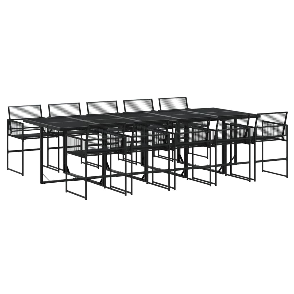 Set mobilier de grădină, 11 piese, negru, poliratan