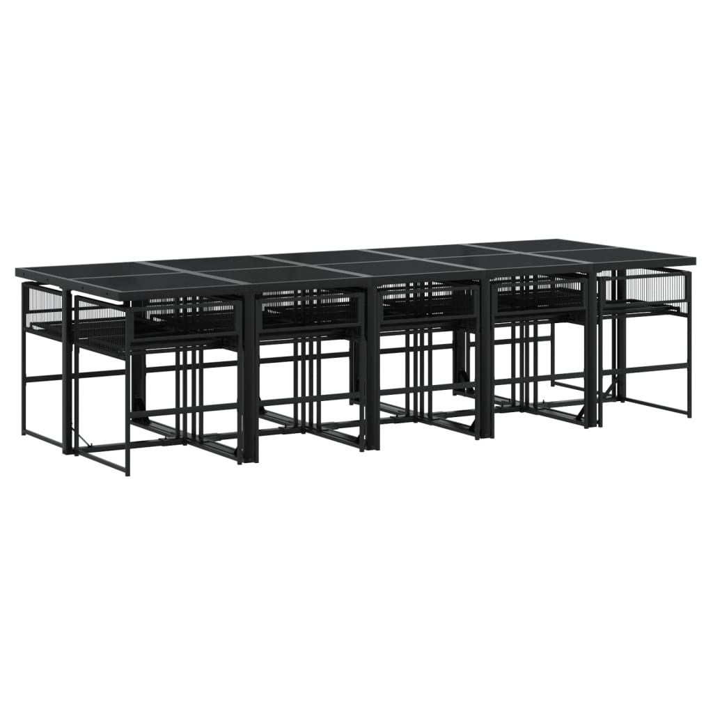 Set mobilier de grădină, 11 piese, negru, poliratan