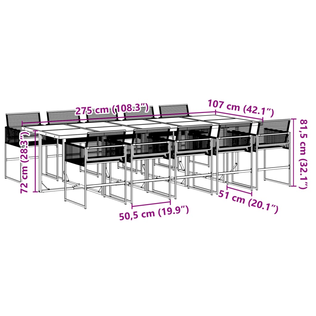 Set mobilier de grădină, 11 piese, negru, poliratan