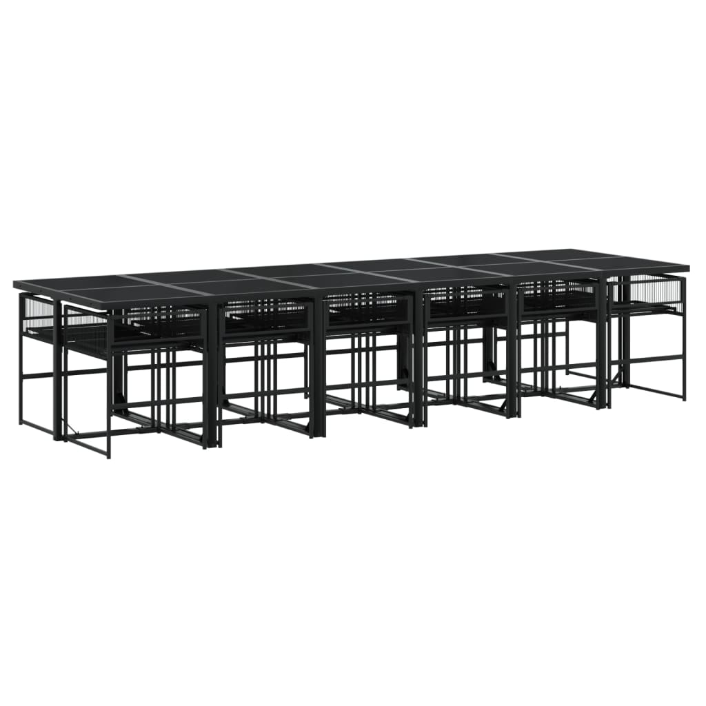 Set mobilier de grădină, 13 piese, negru, poliratan