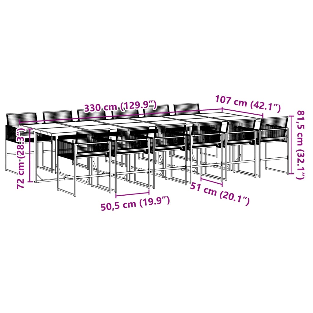 Set mobilier de grădină, 13 piese, negru, poliratan