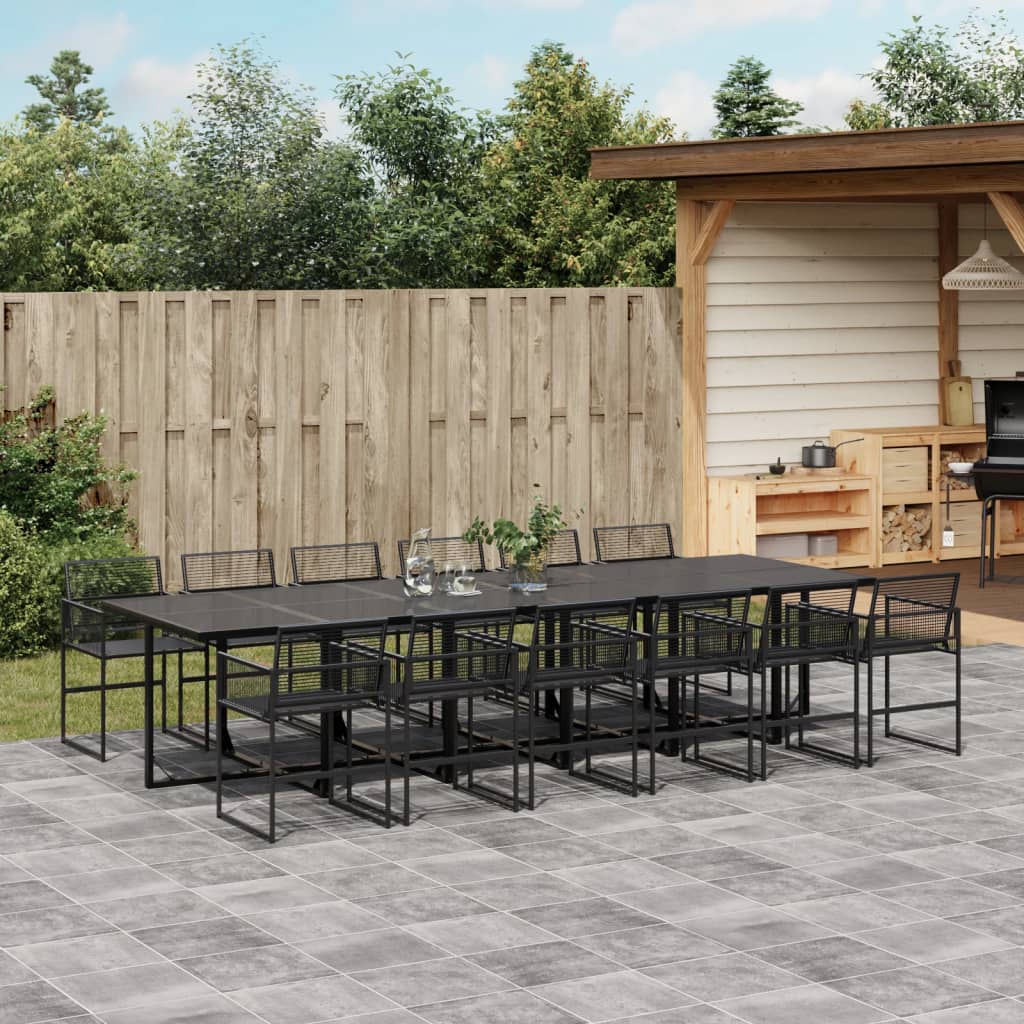 Garden furniture set, 13 pieces, black, polyrattan