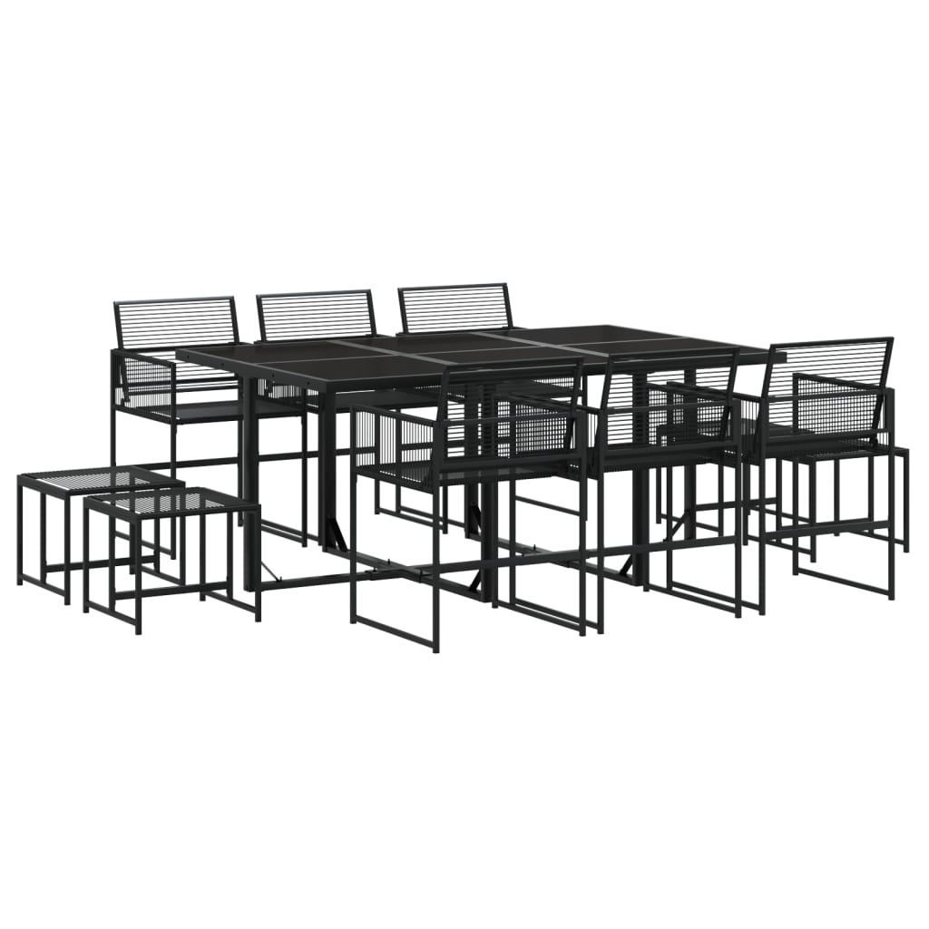 Garden furniture set, 11 pieces, black, polyrattan