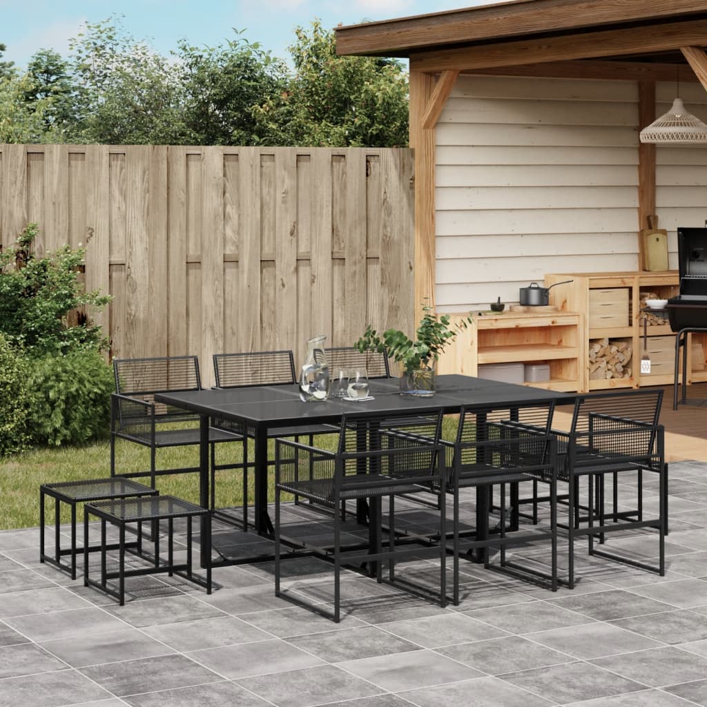 Garden furniture set, 11 pieces, black, polyrattan