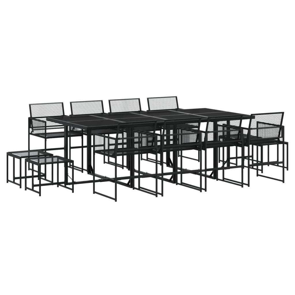 Set mobilier de grădină, 13 piese, negru, poliratan