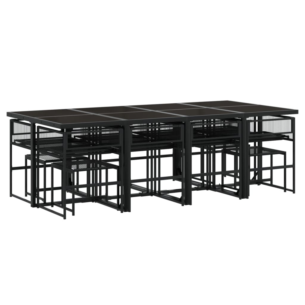 Set mobilier de grădină, 13 piese, negru, poliratan