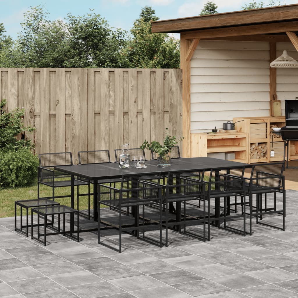 Garden furniture set, 13 pieces, black, polyrattan