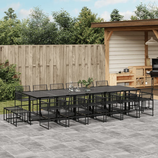 Garden furniture set, 17 pieces, black, polyrattan