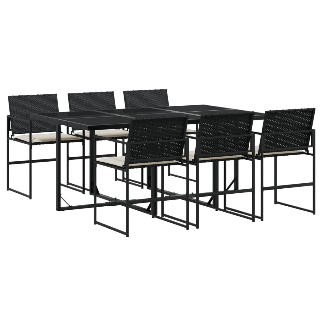 Set mobilier de grădină cu perne, 7 piese, negru, poliratan