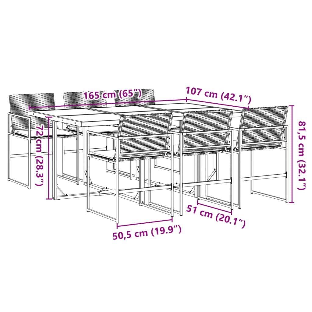 Set mobilier de grădină cu perne, 7 piese, negru, poliratan