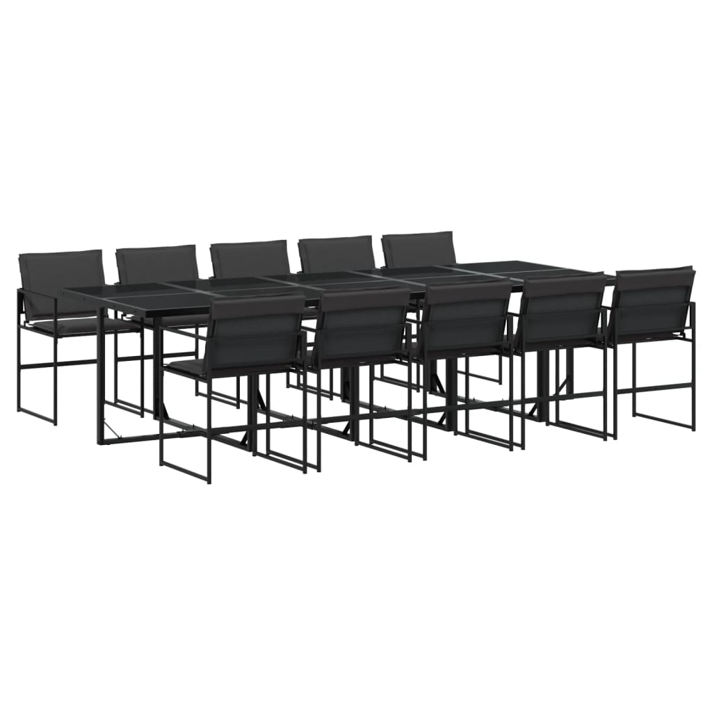 Garden furniture set, 11 pieces, with cushions, black, textilene